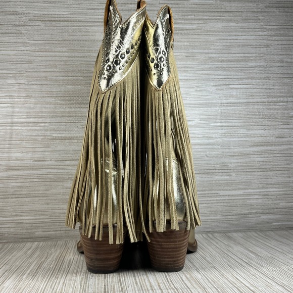Dingo Gypsy Women Gold Metallic Leather Fringe Western Boots 7.5M Glam Nashville - Picture 3 of 7